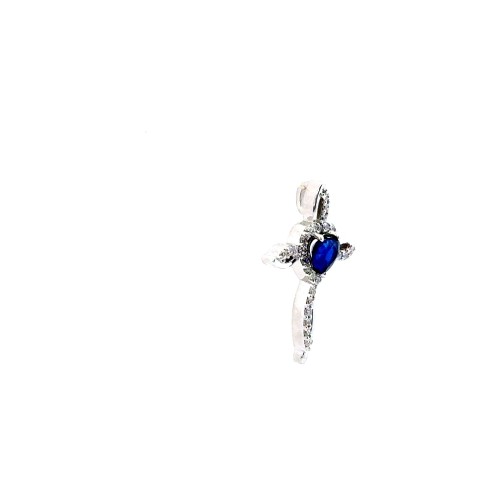 Croce con Zaffiro Naturale Cuore 0,57 ct e Diamanti Naturali 0,26 ct