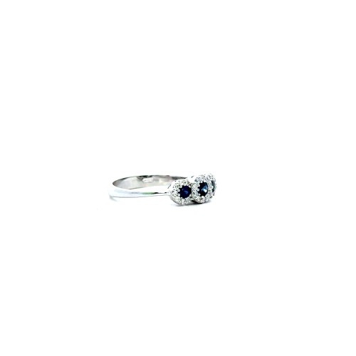 Anello Trilogy con Zaffiri Naturali Tondi 0,25 ct e Diamanti Naturali 0,17 ct