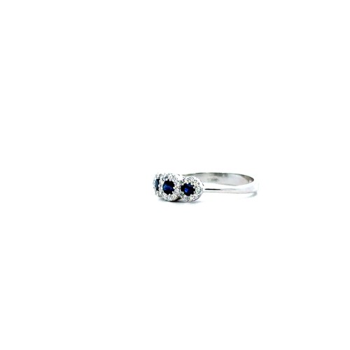 Anello Trilogy con Zaffiri Naturali Tondi 0,25 ct e Diamanti Naturali 0,17 ct