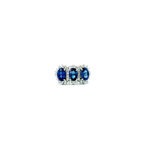 Anello Trilogy con Zaffiri Naturali Ovali 1,70 ct e Diamanti Naturali 0,32 ct