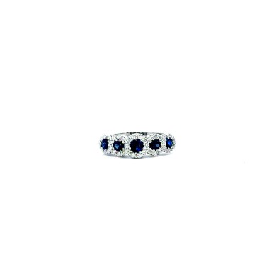 Anello Veretta con Zaffiri Naturali Tondi 0,61 ct e Diamanti Naturali 0,31 ct