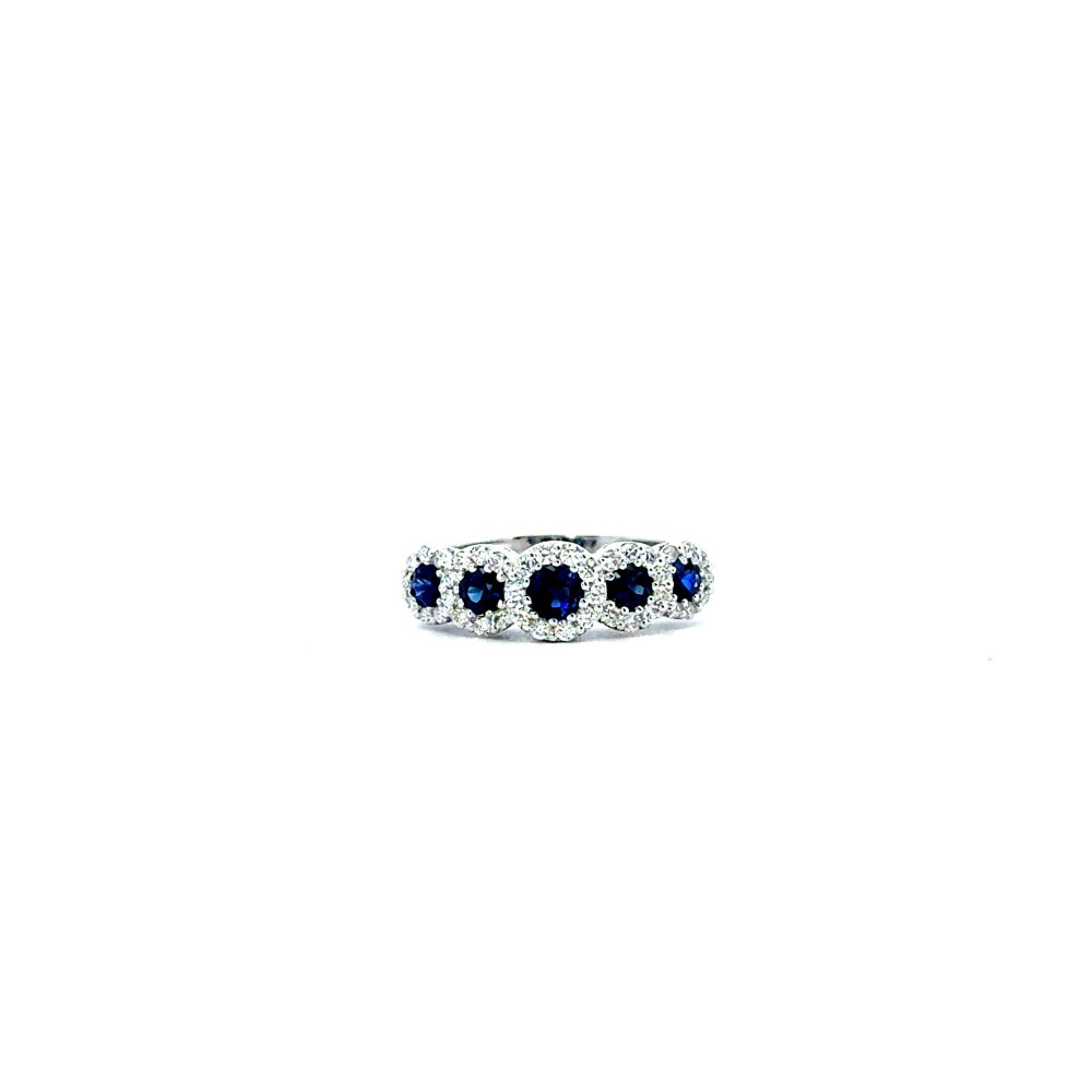 Anello Veretta con Zaffiri Naturali Tondi 0,61 ct e Diamanti Naturali 0,31 ct