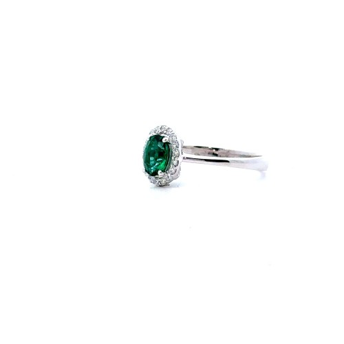 Anello con Smeraldo Naturale Ovale 0,59 ct e Diamanti Naturali 0,18 ct