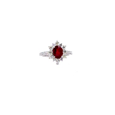 Anello con Rubino Naturale Ovale 1,51 ct e Diamanti Naturali 0,98 ct