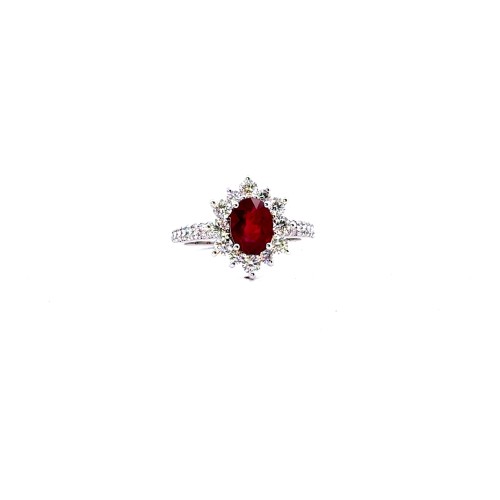 Anello con Rubino Naturale Ovale 1,51 ct e Diamanti Naturali 0,98 ct