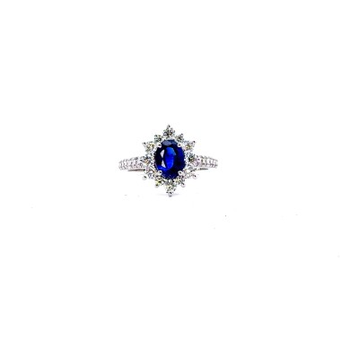 Anello con Zaffiro Naturale Ovale 1,50 ct e Diamanti Naturali 0,98 ct