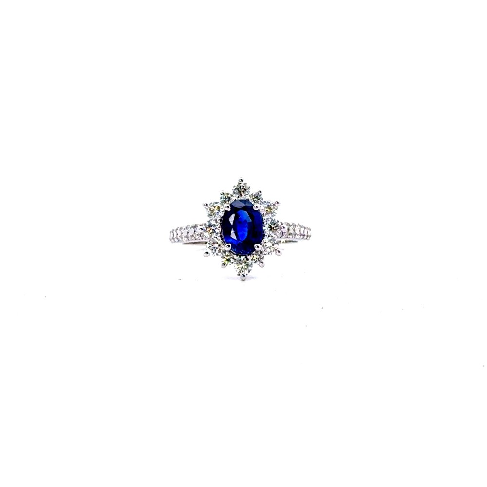 Anello con Zaffiro Naturale Ovale 1,50 ct e Diamanti Naturali 0,98 ct