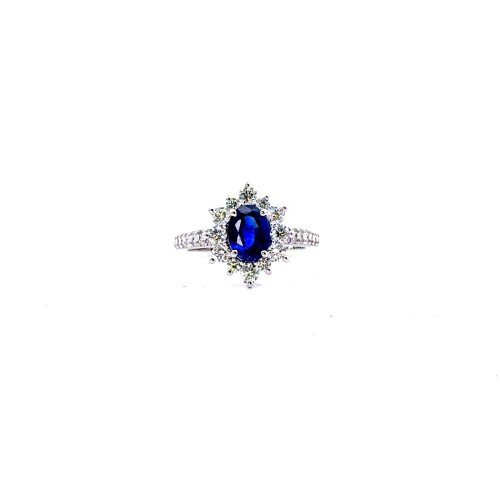 Anello con Zaffiro Naturale Ovale 1,50 ct e Diamanti Naturali 0,98 ct