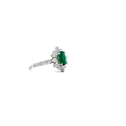 Anello con Smeraldo Naturale Ovale 1,04 ct e Diamanti Naturali 0,98 ct