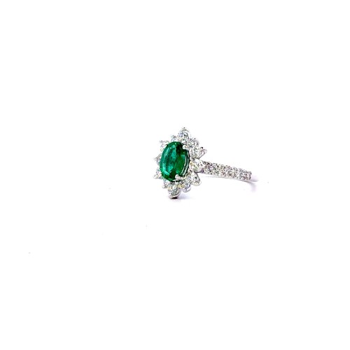 Anello con Smeraldo Naturale Ovale 1,04 ct e Diamanti Naturali 0,98 ct