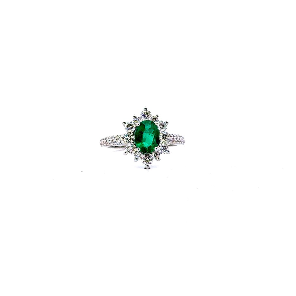 Anello con Smeraldo Naturale Ovale 1,04 ct e Diamanti Naturali 0,98 ct