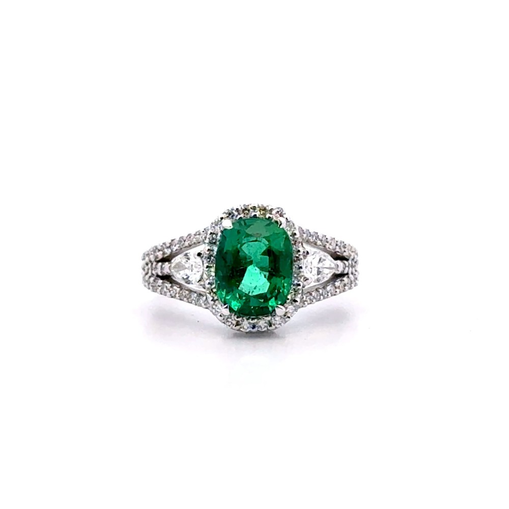 Anello con Smeraldo Naturale Ovale 2,69 ct e Diamanti Naturali a goccia