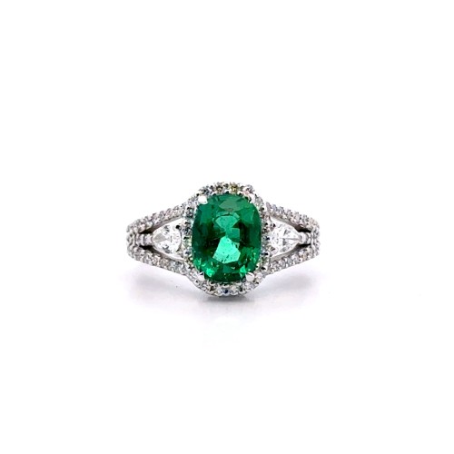 Anello con Smeraldo Naturale Ovale 2,69 ct e Diamanti Naturali a goccia