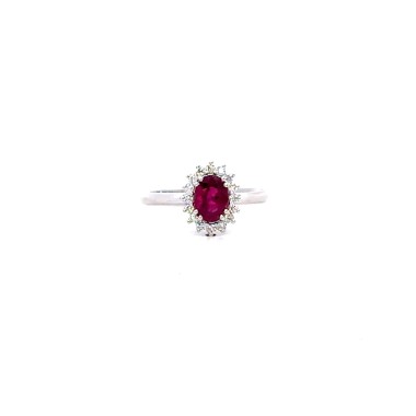 Anello con Rubino Naturale Ovale 0,90 ct e Diamanti Naturali