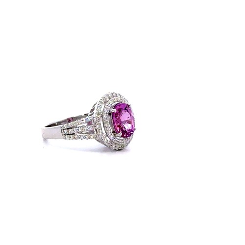 Anello con Zaffiro Naturale Rosa Ovale 1,78 ct e Diamanti Naturali 0,57 ct