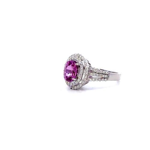 Anello con Zaffiro Naturale Rosa Ovale 1,78 ct e Diamanti Naturali 0,57 ct