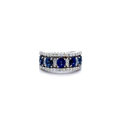 Anello Fascia con Zaffiri Naturali Ovali 8,78 ct e Diamanti Naturali