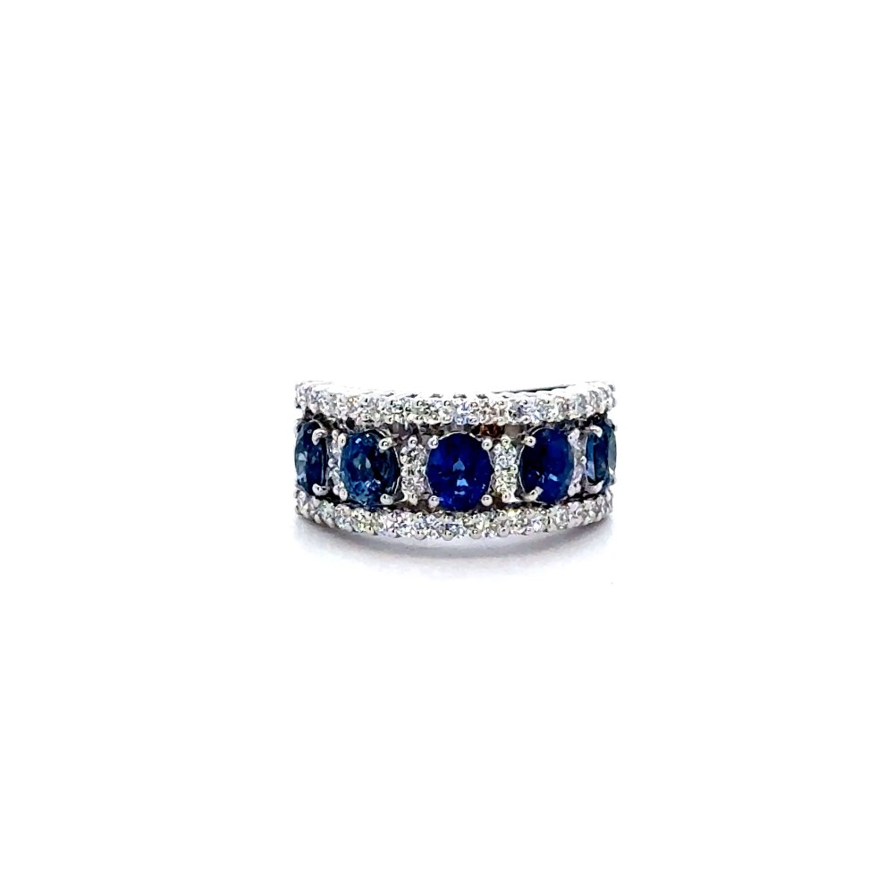 Anello Fascia con Zaffiri Naturali Ovali 8,78 ct e Diamanti Naturali 0,91 ct