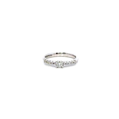 Anello Solitario con Diamante Naturale 0,18 ct e Diamanti Naturali 0,18 ct