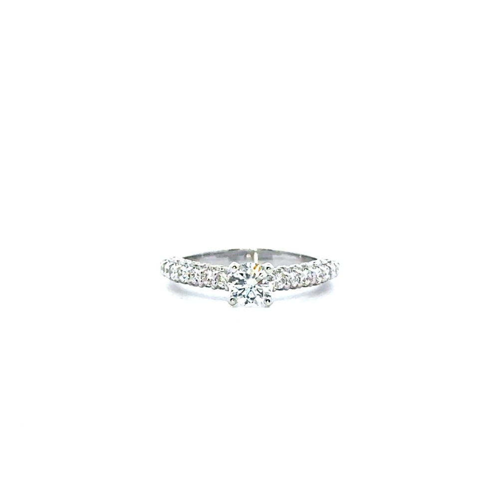 Anello Solitario con Diamante Naturale GIA 0,68 ct e Diamanti Naturali sul Gambo