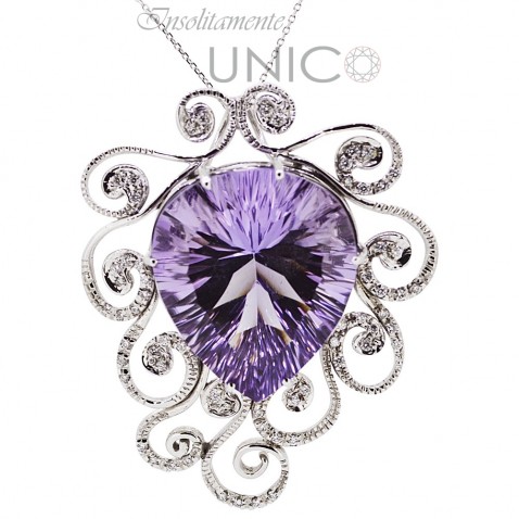 Pendant in white gold with amethyst and brillant