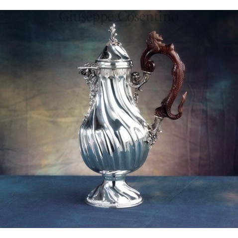 800 silver pitcher with wood hand engrave handle