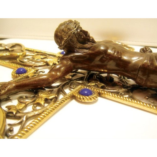 925 silver rood with lapistazulli and wood hand engraved