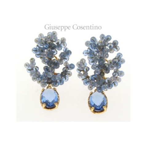 Maria Sole jewelry, earrings 925 silver gilt, with crystals, quartz blue