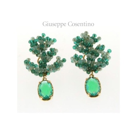 Maria Sole jewelry, earrings 925 silver gilt, with crystals, quartz green