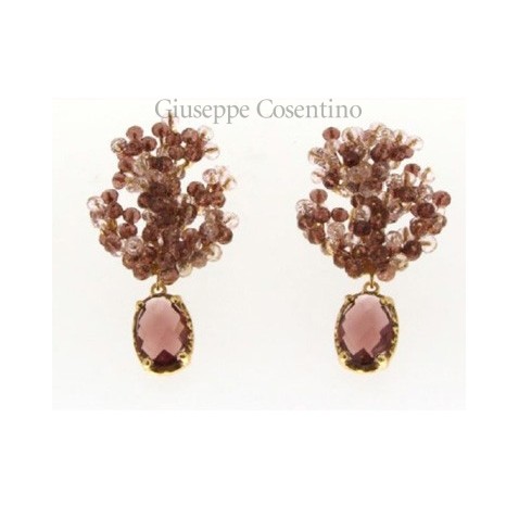 Maria Sole jewelry, silver earrings 925 gold, crystal, rose quartz Maria Sole jewelry, silver earrings 925 gold, crystal, rose quartz
