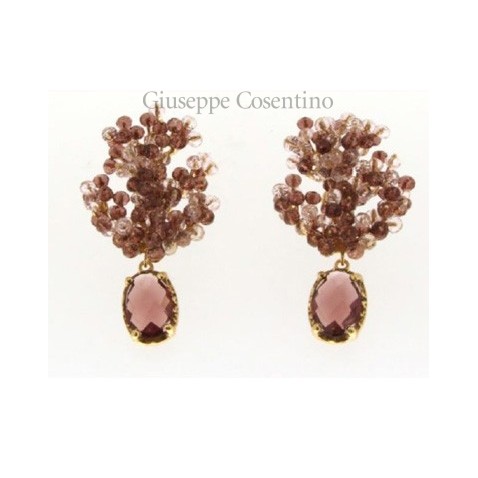 Maria Sole jewelry, silver earrings 925 gold, crystal, rose quartz