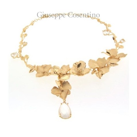 Maria Sole gioielli collana in argento 925 dorato con goccia di pietra di luna naturale e cristalli di rocca naturali Maria Sole gioielli collana in argento 925 dorato con goccia di pietra di luna naturale e cristalli di rocca naturali
