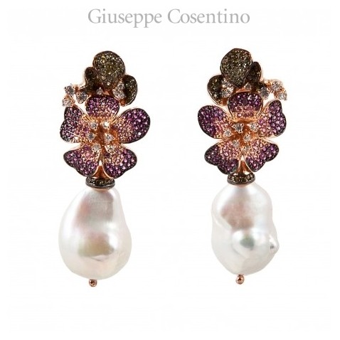 Ultima Edizione, earrings with flowers and baroque pearls