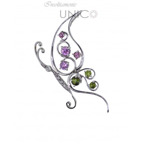 Ciondolo in oro bianco con Zaffiri rosa e Peridoti e brillanti Ciondolo in oro bianco con Zaffiri rosa e Peridoti e brillanti