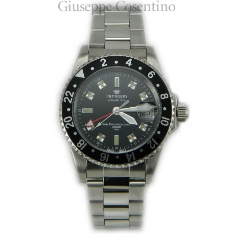 Men's watch in stainless steel with movement Swiss Made GMT with unidirectional rotating bezel.    Ref: A459