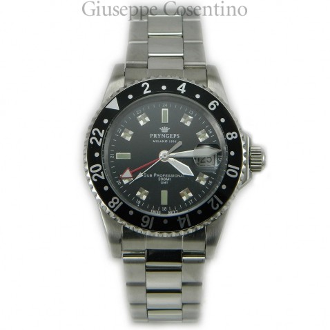 Orologio da uomo in acciaio con movimento swiss made GMT con ghiera girevole unidirezionale.   Cod: A459