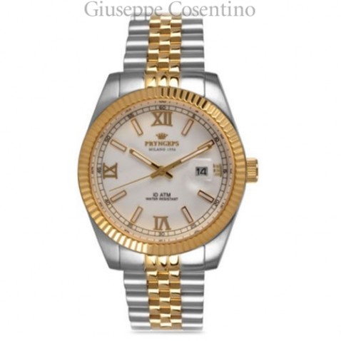 Men's watch, stainless steel two-tone, gold white dial. a821 b