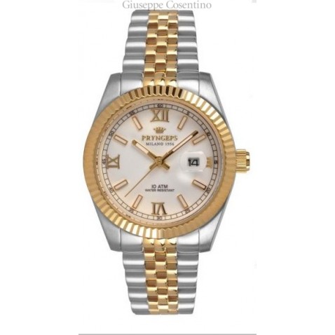 Ladies watch, steel two-tone, gold dial bianco.Cod: A822 
