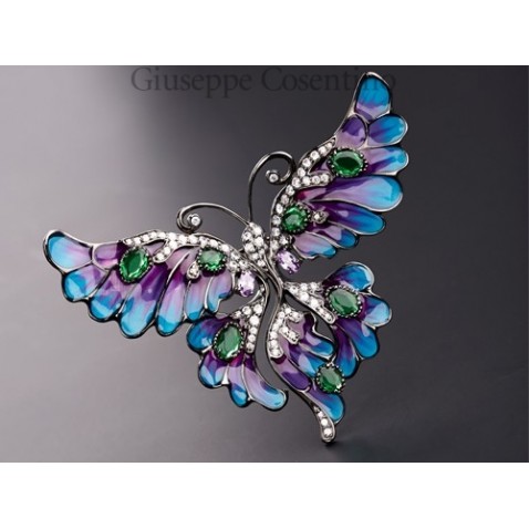 Italian cameo, silver butterfly pendant with enamels and glass Emerald Italian cameo, silver butterfly pendant with enamels and glass Emerald