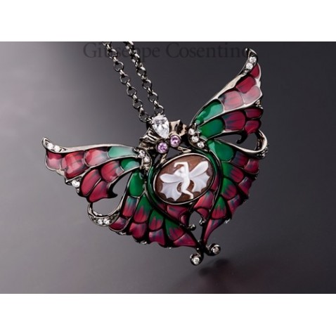 Cameo Italian, Butterfly Pendant 925 silver and enamels
