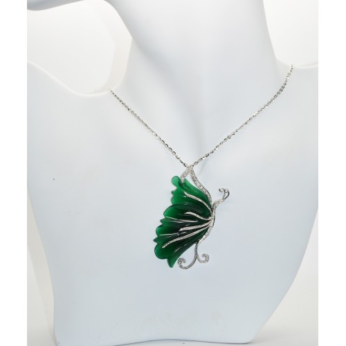 Butterfly pendant with gold agate and diamonds